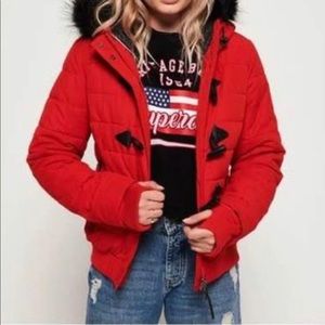 NWT Superdry Women’s Microfibre Puffer Red Winter Jacket